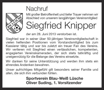 Anzeige von Siegfried Knipper von OM-Medien